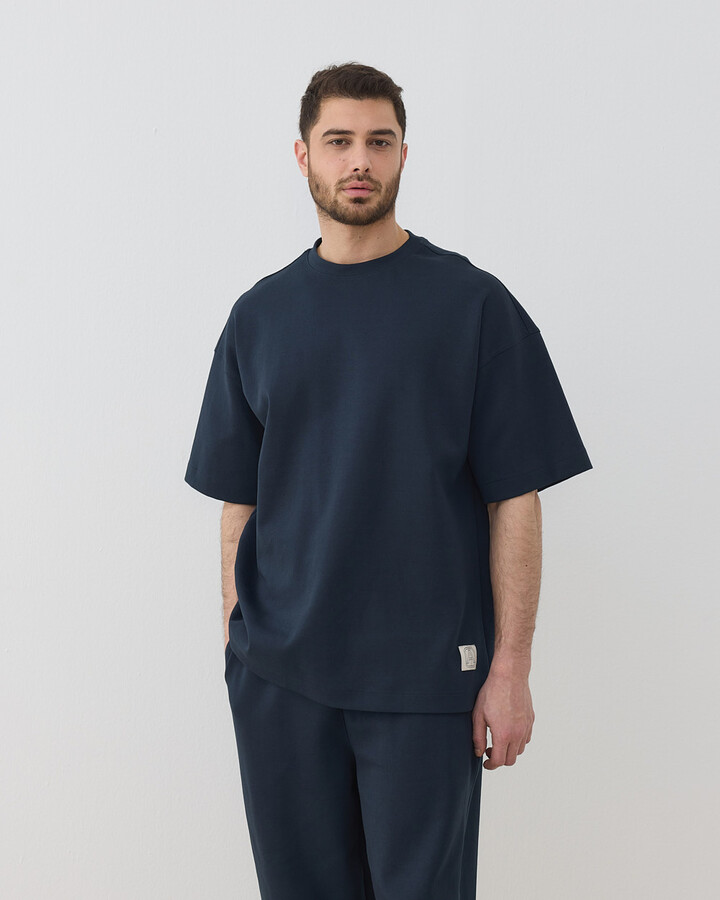 Erkek Premium Doubleface Oversize Relax Tshirt Lacivert
