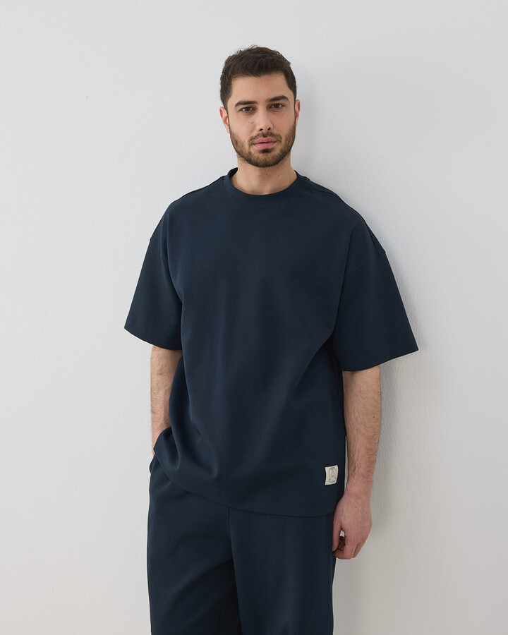 Erkek Premium Doubleface Oversize Relax Tshirt Lacivert