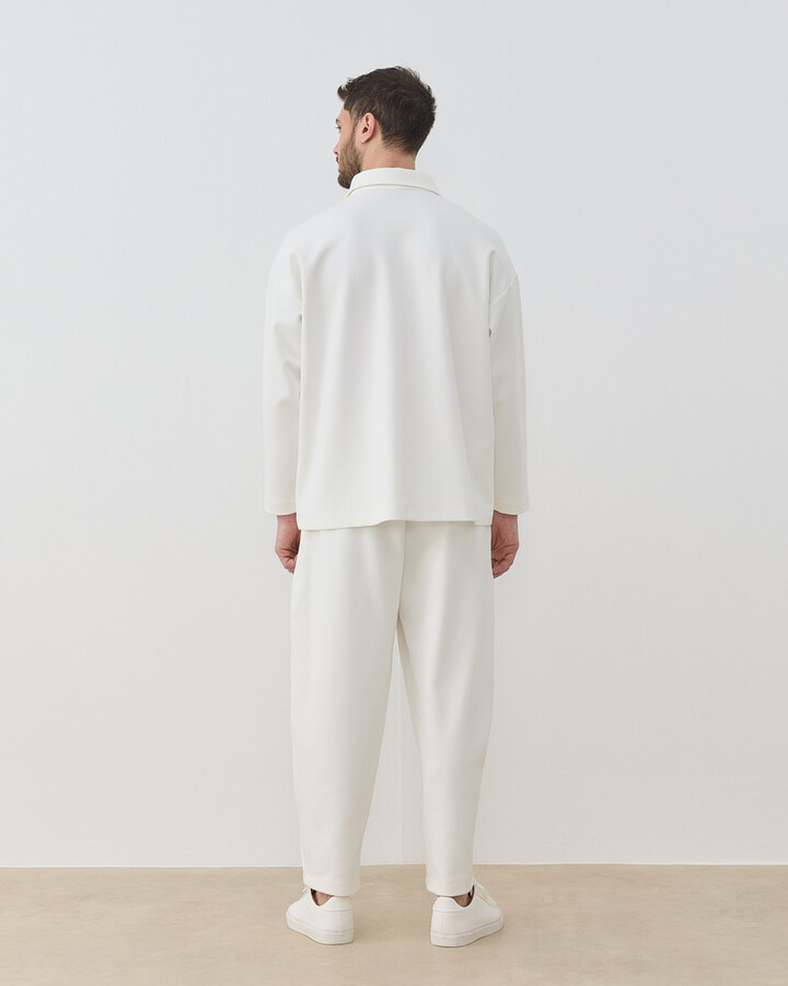 Erkek Premium Doubleface Polo Yaka Sweat Ekru