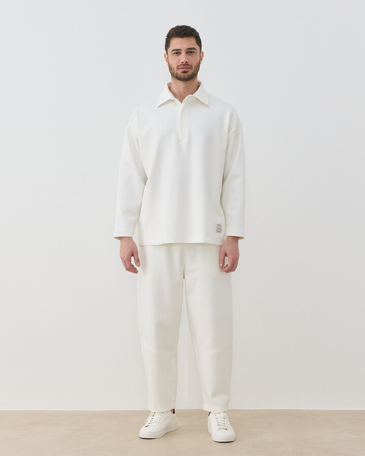 Erkek Premium Doubleface Polo Yaka Sweat Ekru
