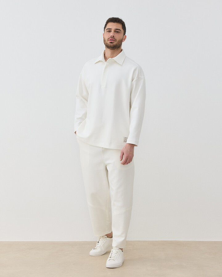 Erkek Premium Doubleface Polo Yaka Sweat Ekru
