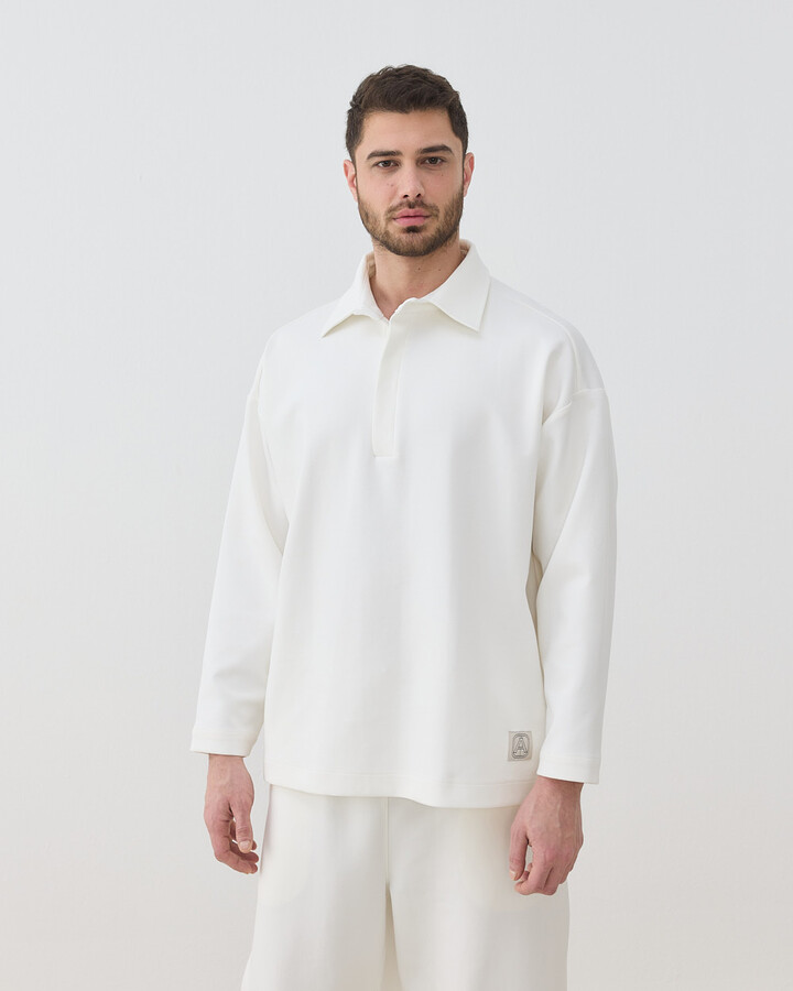 Erkek Premium Doubleface Polo Yaka Sweat Ekru