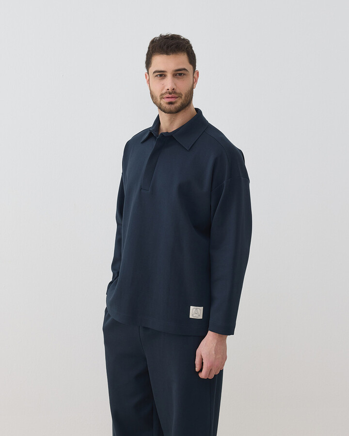 Erkek Premium Doubleface Polo Yaka Sweat Lacivert