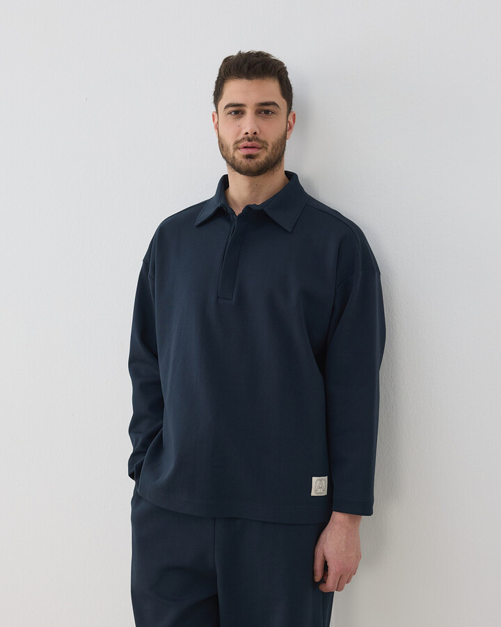 Erkek Premium Doubleface Polo Yaka Sweat Lacivert