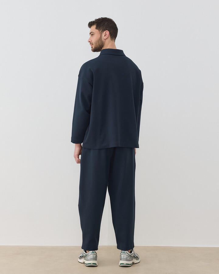 Erkek Premium Doubleface Polo Yaka Sweat Lacivert