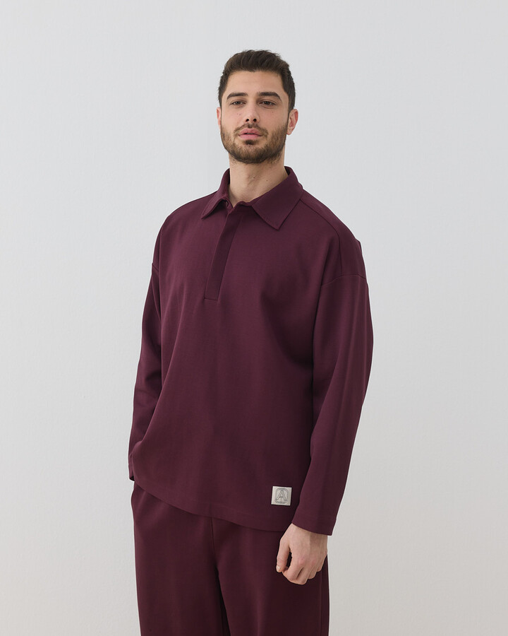 Erkek Premium Doubleface Polo Yaka Sweat Mürdüm