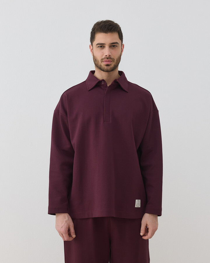 Erkek Premium Doubleface Polo Yaka Sweat Mürdüm