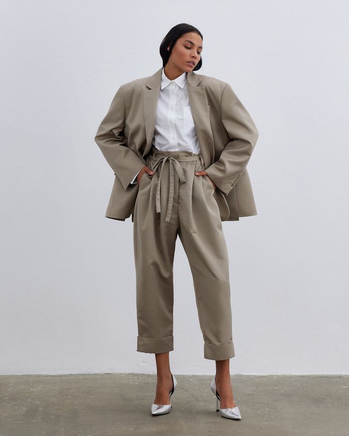 Fırsat Oversize Boyfriend Blazer Ceket Taş