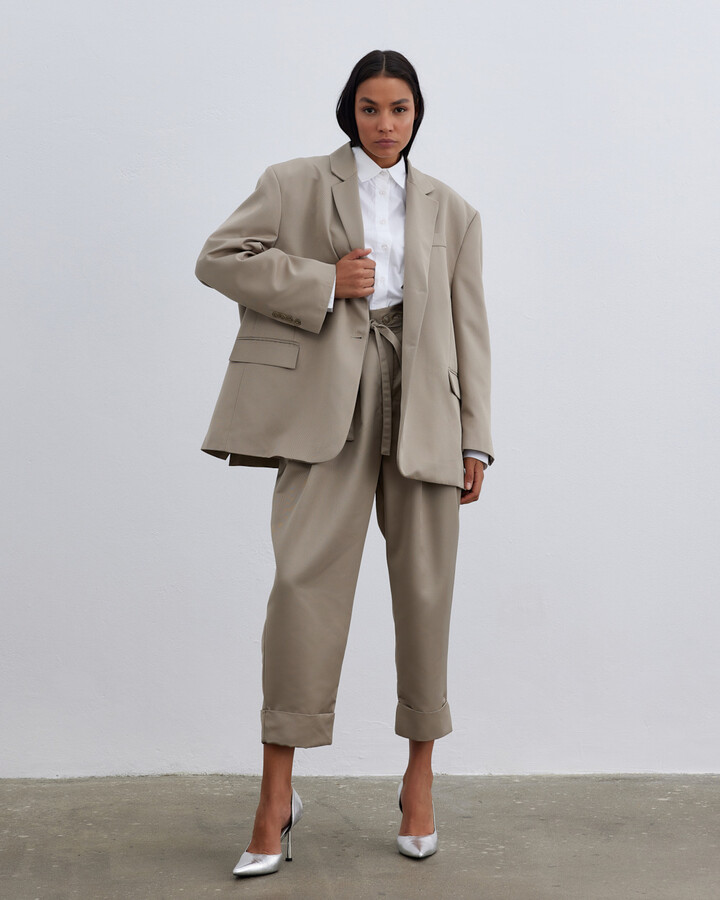 Fırsat Oversize Boyfriend Blazer Ceket Taş