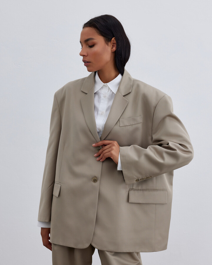 Fırsat Oversize Boyfriend Blazer Ceket Taş