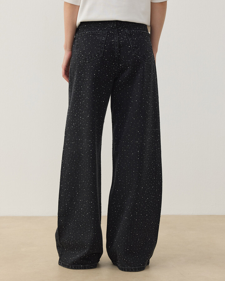 Full Taşlı Wide Leg Jean Füme