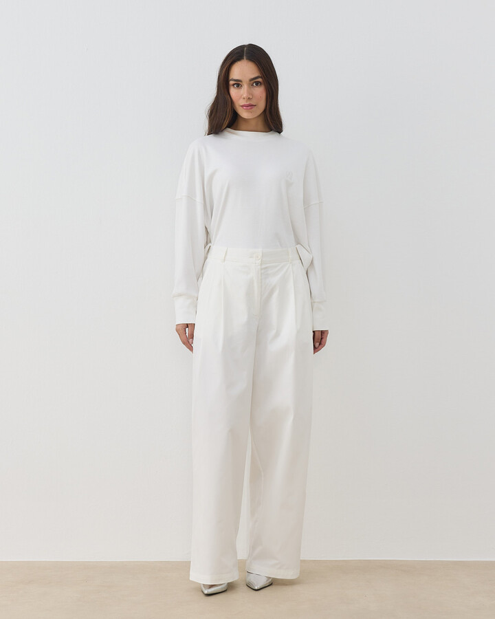 Gabardin Çift Pileli Balon Fit Pantolon Ekru