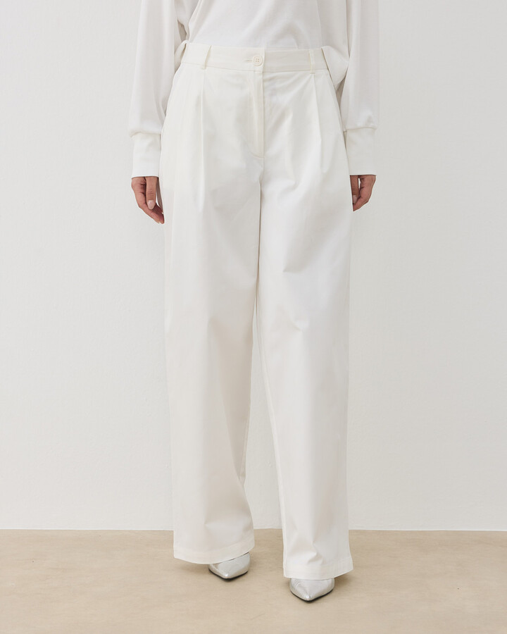 Gabardin Çift Pileli Balon Fit Pantolon Ekru
