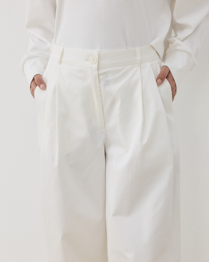 Gabardin Çift Pileli Balon Fit Pantolon Ekru