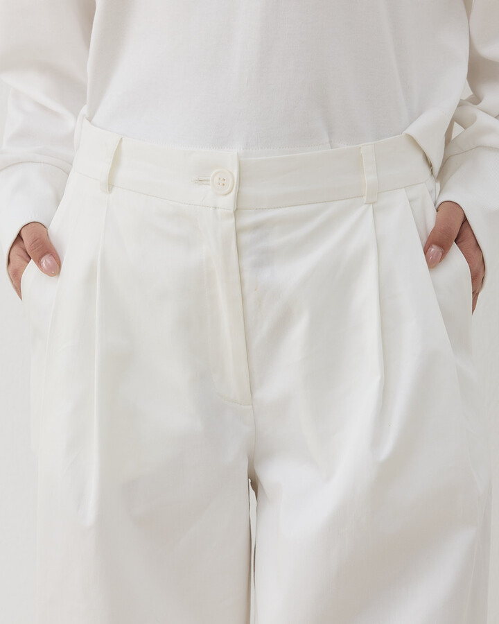 Gabardin Çift Pileli Balon Fit Pantolon Ekru