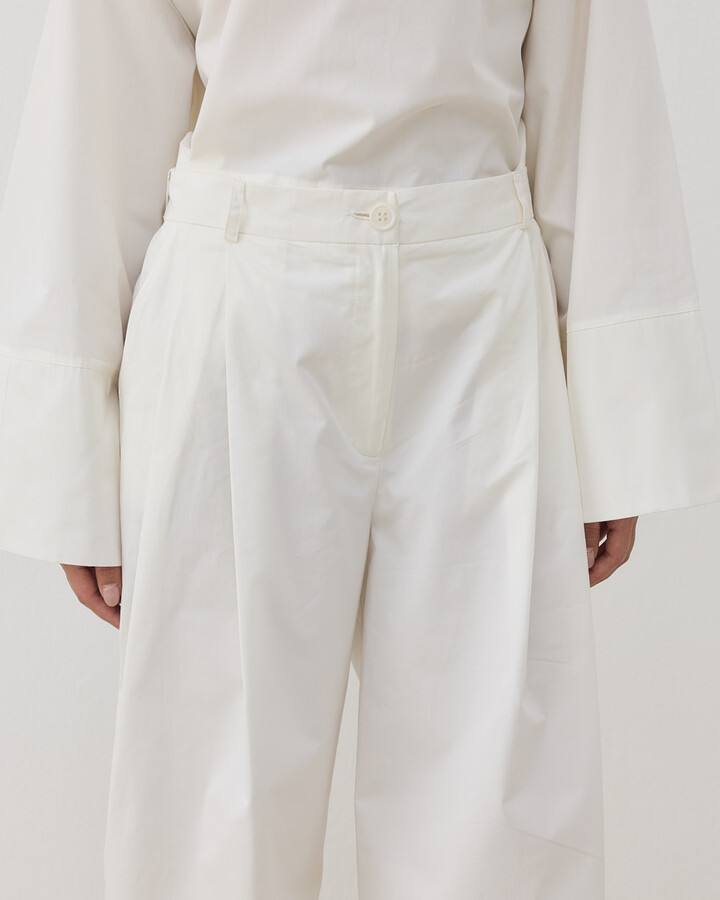 Gabardin Çift Pileli Palazzo Pantolon Ekru
