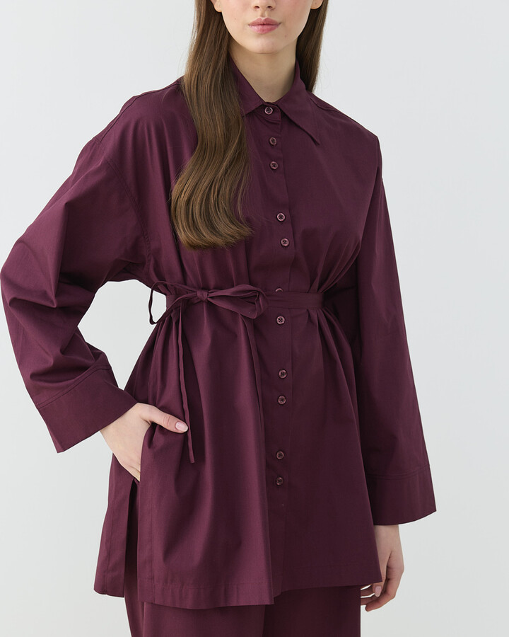 Poplin Culotte Pantolon Gömlek Takım Bordo