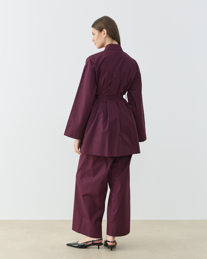 Poplin Culotte Pantolon Gömlek Takım Bordo