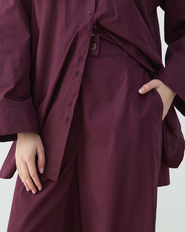 Poplin Culotte Pantolon Gömlek Takım Bordo