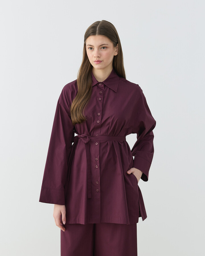Poplin Culotte Pantolon Gömlek Takım Bordo