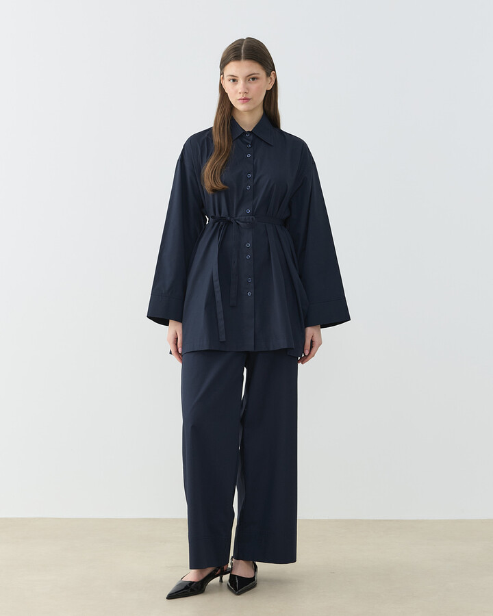 Poplin Culotte Pantolon Gömlek Takım Lacivert