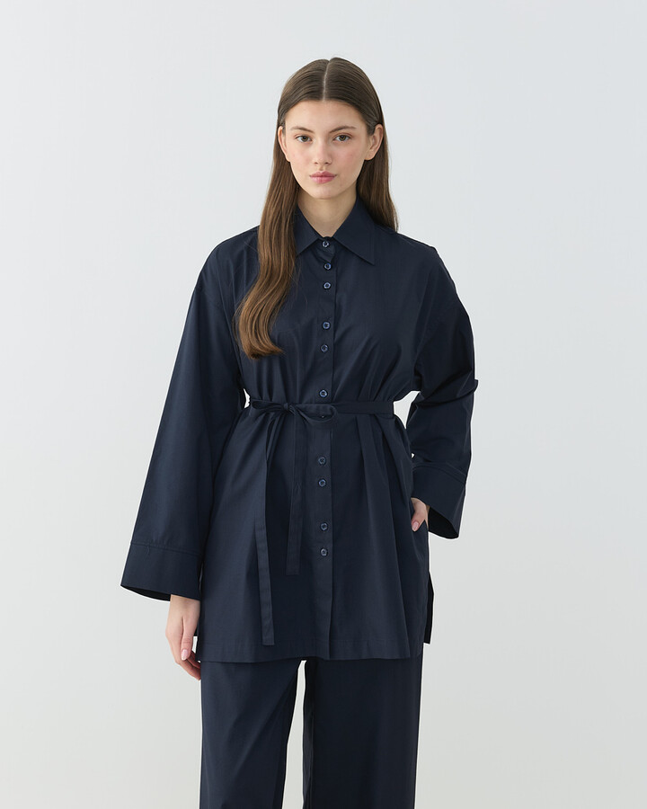 Poplin Culotte Pantolon Gömlek Takım Lacivert