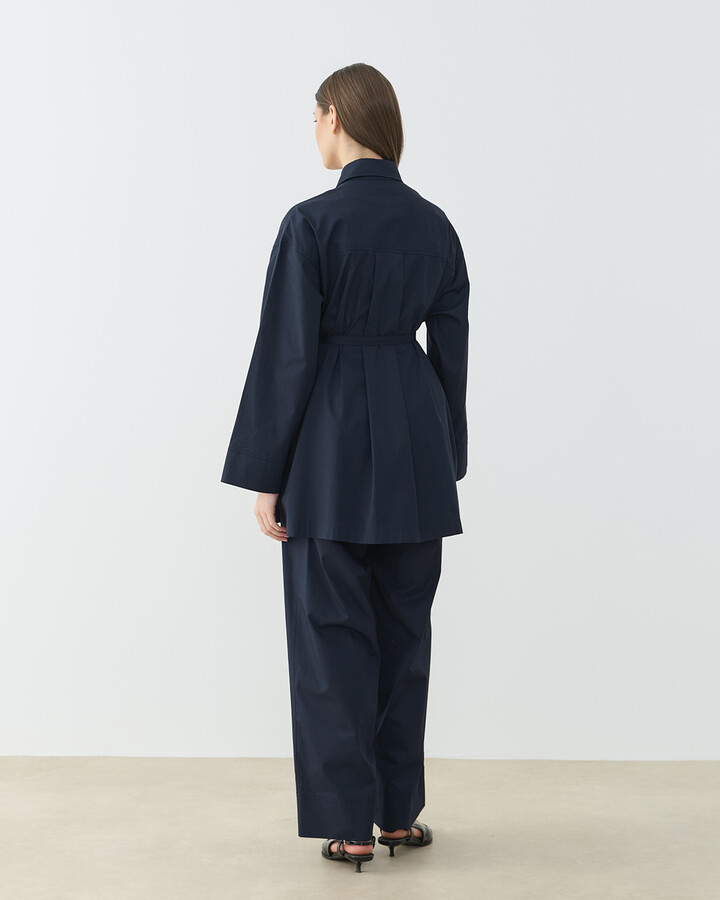 Poplin Culotte Pantolon Gömlek Takım Lacivert