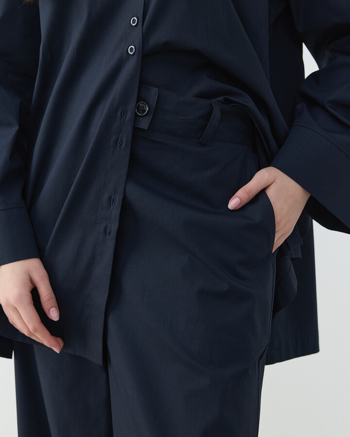 Poplin Culotte Pantolon Gömlek Takım Lacivert