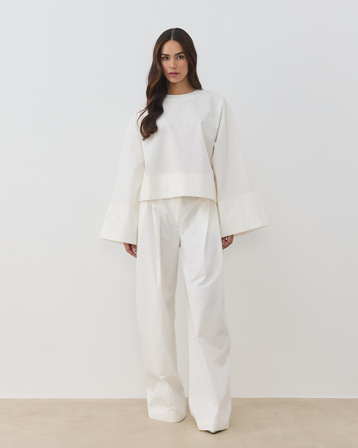 Gabardin Seyyar Atkılı Kimono Bluz Ekru