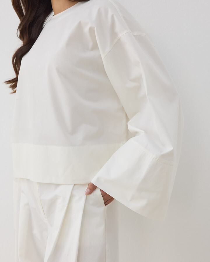 Gabardin Seyyar Atkılı Kimono Bluz Ekru