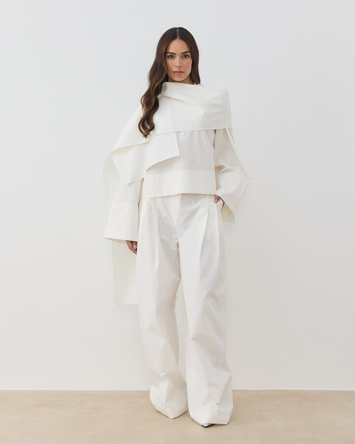 Gabardin Seyyar Atkılı Kimono Bluz Ekru