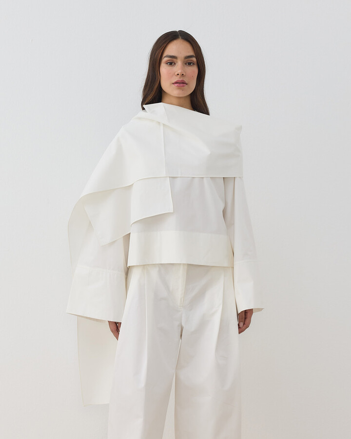 Gabardin Seyyar Atkılı Kimono Bluz Ekru