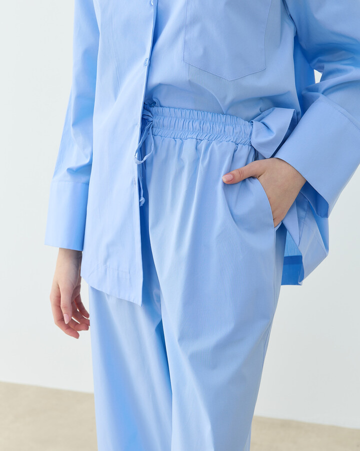 Gömlekli Pijama Takım Mavi