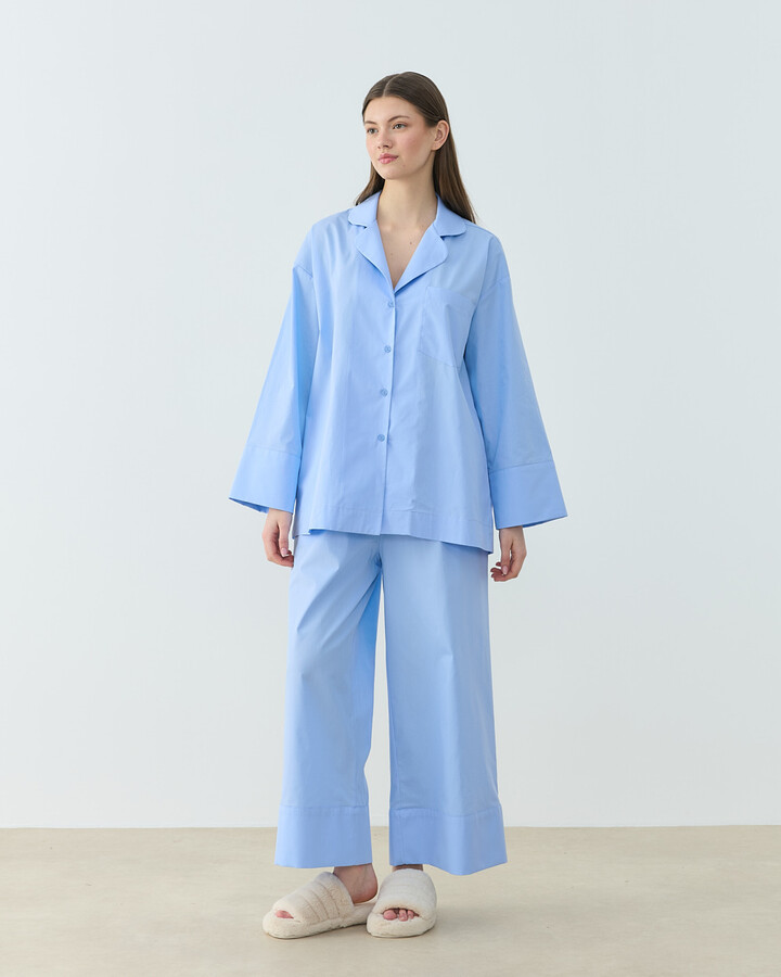 Gömlekli Pijama Takım Mavi