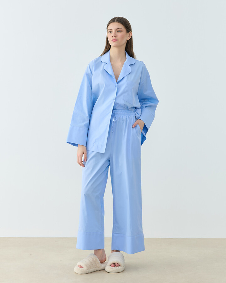 Gömlekli Pijama Takım Mavi
