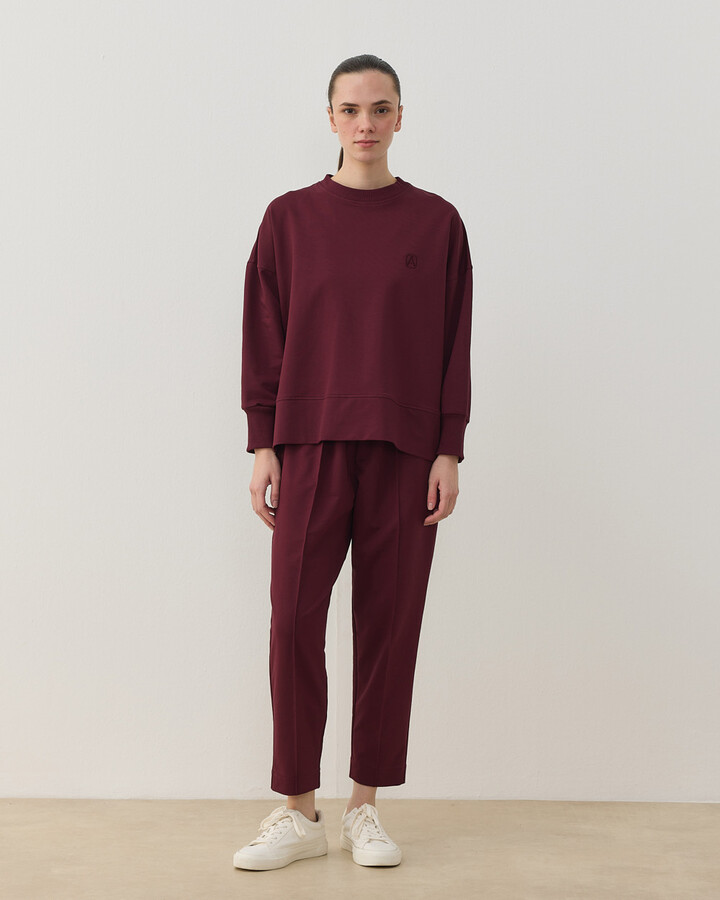 İki İplik Yırtmaçlı Sweat Bluz Bordo