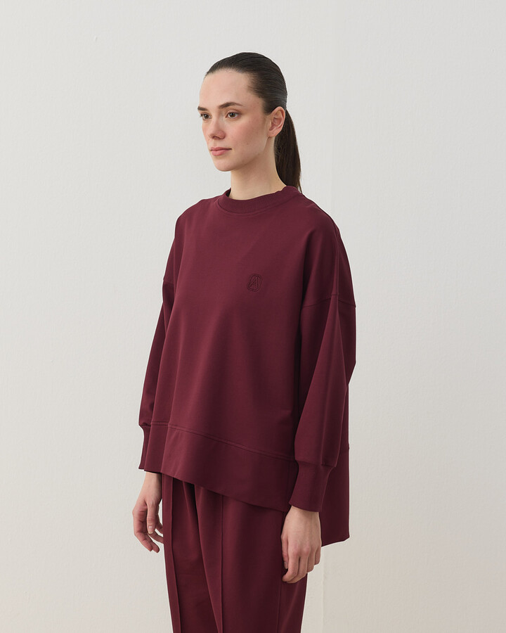 İki İplik Yırtmaçlı Sweat Bluz Bordo