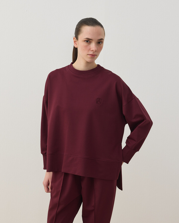 İki İplik Yırtmaçlı Sweat Bluz Bordo