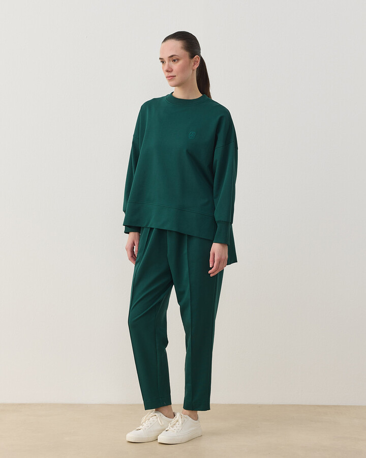 İki İplik Yırtmaçlı Sweat Bluz Yeşil