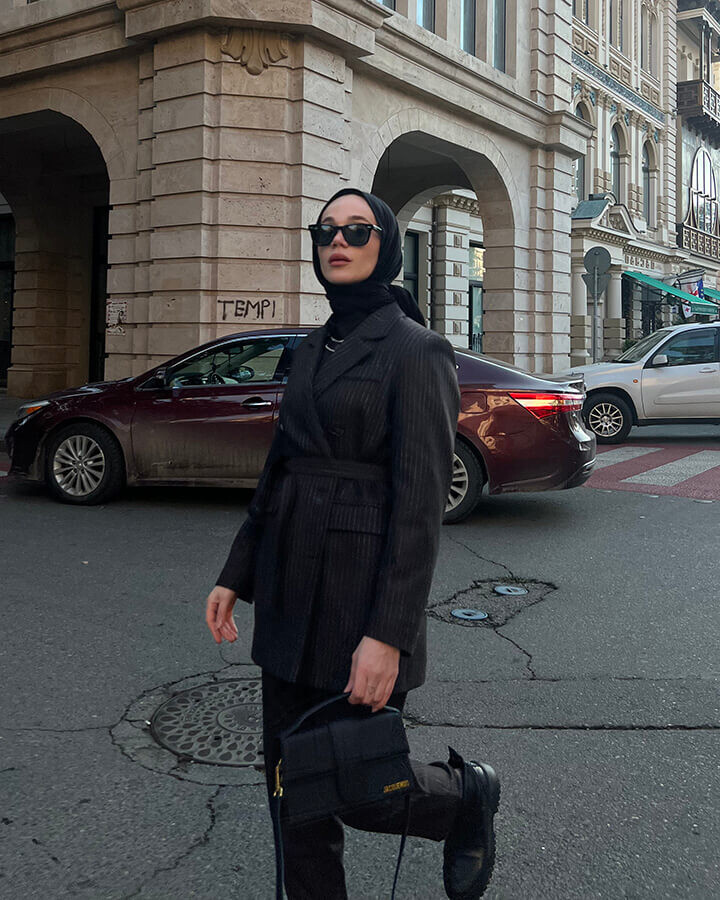 Kahve Çizgili Kruvaze Basic Blazer Ceket