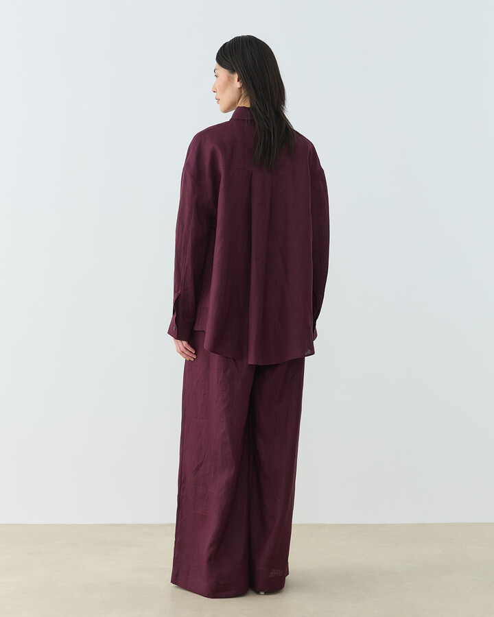 Keten Basic Must Gömlek Bordo