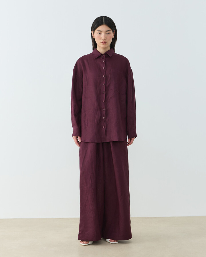 Keten Basic Must Gömlek Bordo