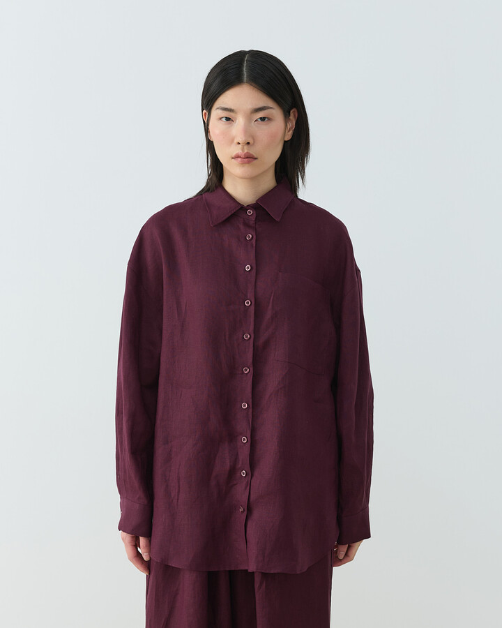 Keten Basic Must Gömlek Bordo