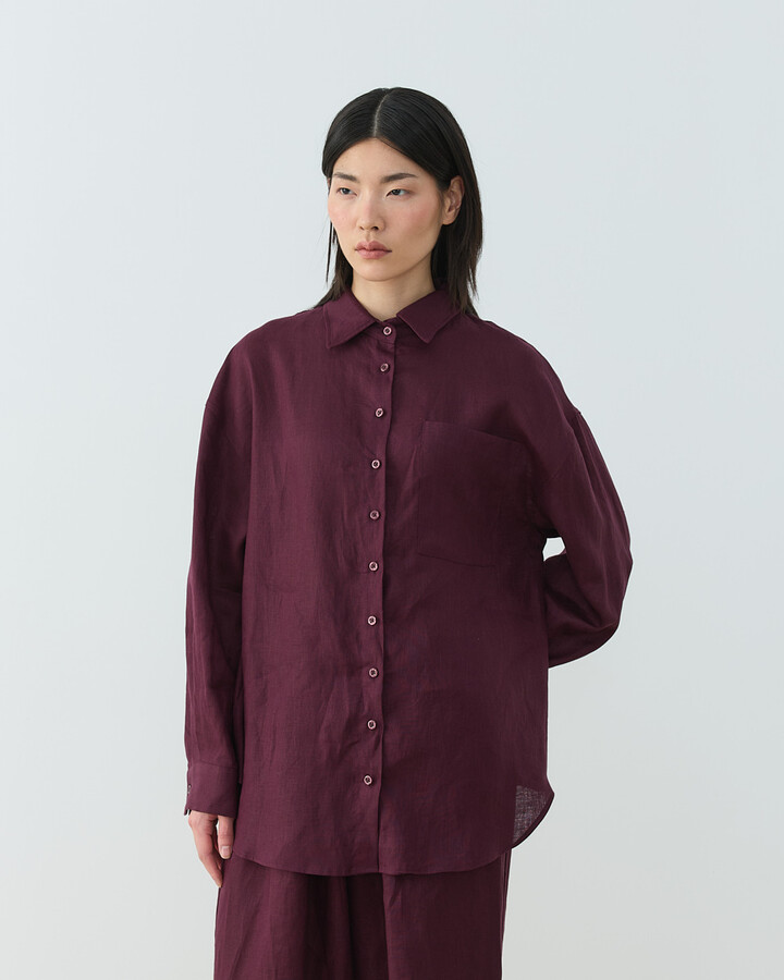 Keten Basic Must Gömlek Bordo