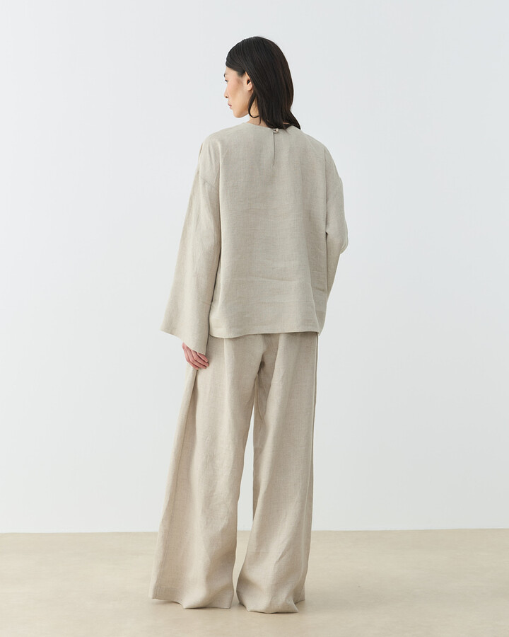 Keten Beli İpli Bol Wide Leg Pantolon Natural