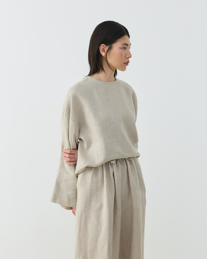 Keten Beli İpli Bol Wide Leg Pantolon Natural