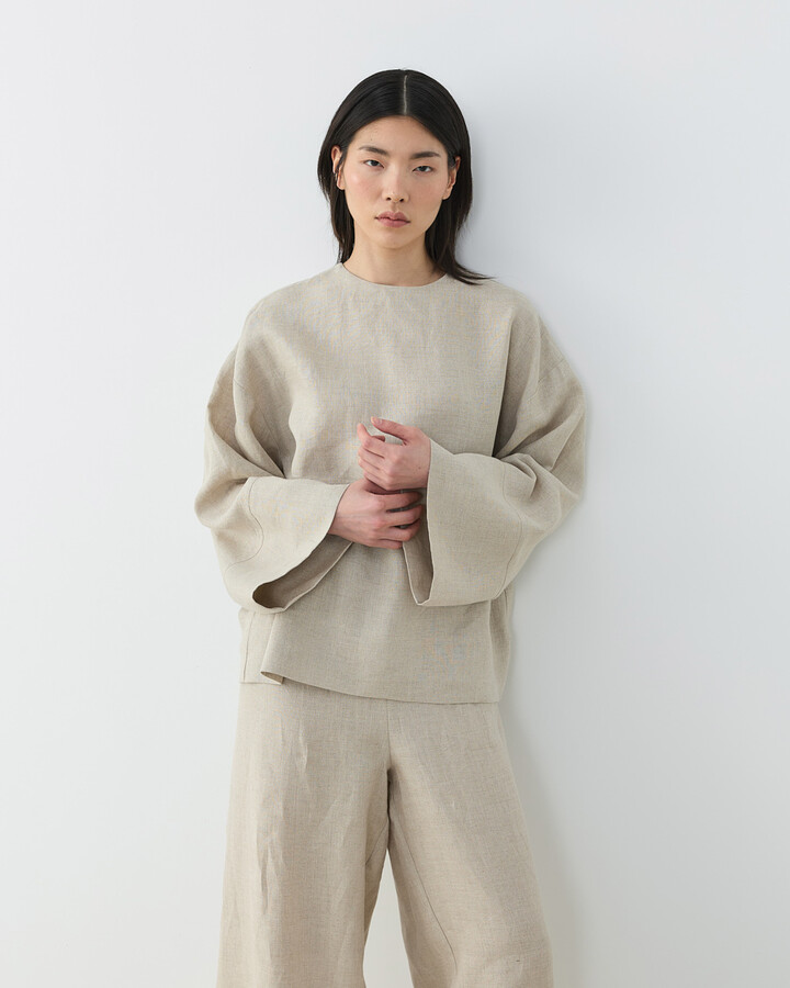 Keten Beli İpli Bol Wide Leg Pantolon Natural