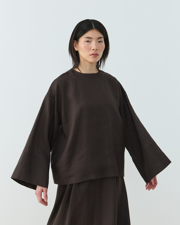 Keten Kimono Bluz Acı Kahve