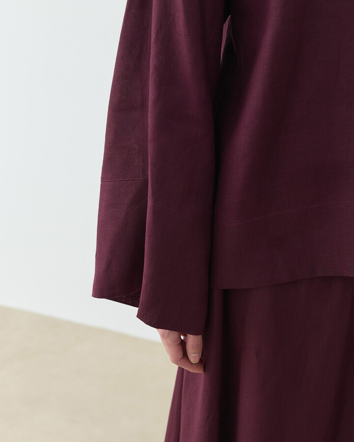 Keten Kimono Bluz Bordo
