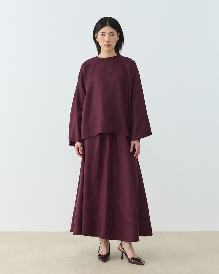 Keten Kimono Bluz Bordo